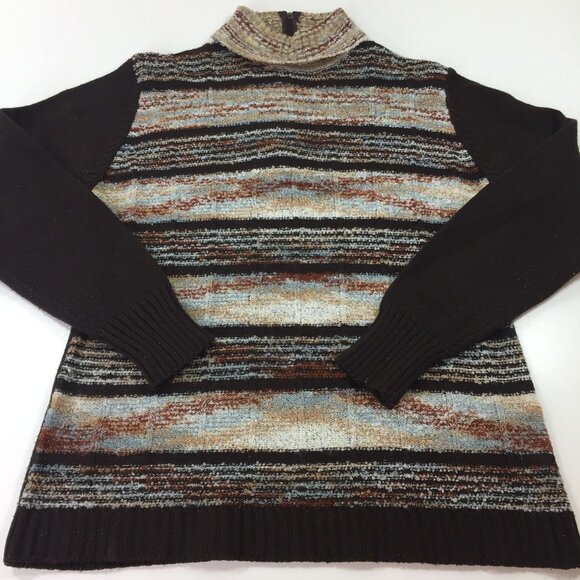 Vintage Rochelle Womens Mock Turtleneck Striped Sweater Brown Cream Blue Size XL - Picture 8 of 16